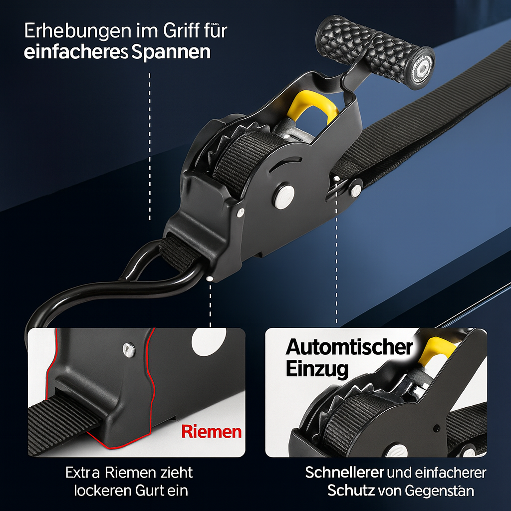 Xstrap - Selbstaufrollender Ratschen Spanngurt