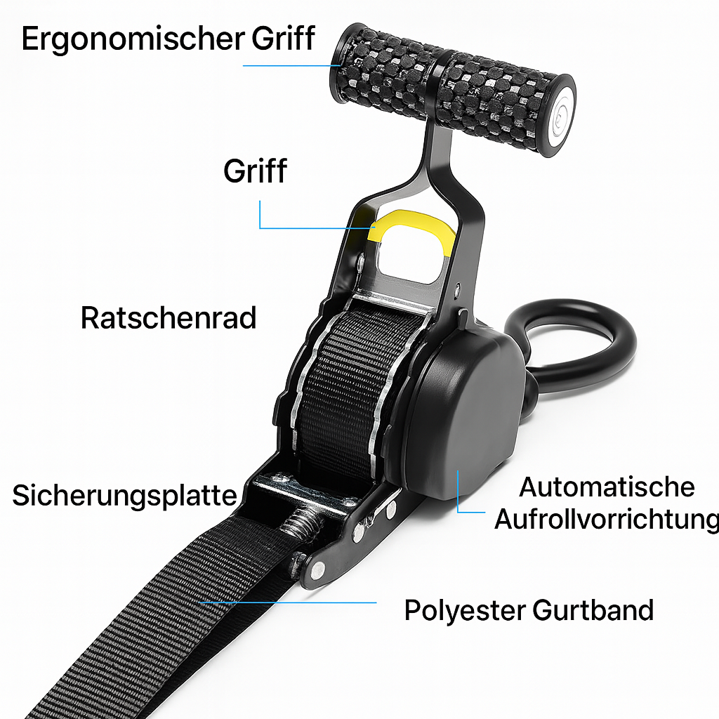 Xstrap - Selbstaufrollender Ratschen Spanngurt